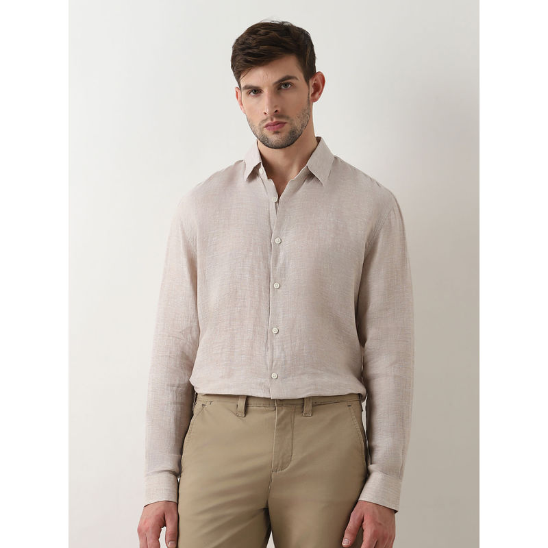 Selected Beige Linen Full Sleeves Shirt (M)