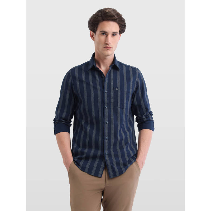 Arrow Sports Mens Vertical Striped Dobby Original Shirt Blue (39)