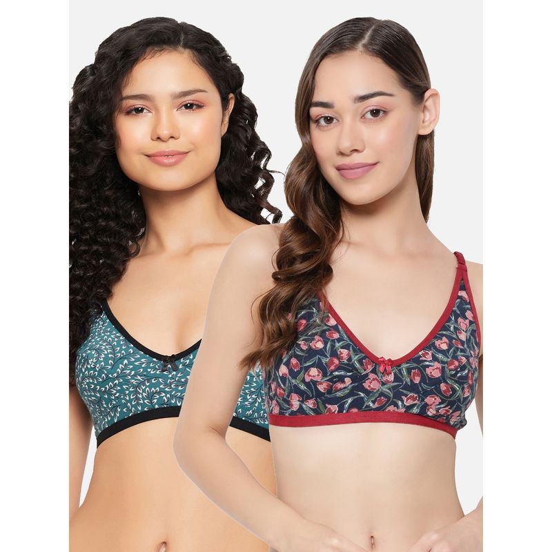 Clovia Cotton Non-Padded Demi Cup Wire Free Everyday Bra - Multi Color (Pack of 2) (32B)