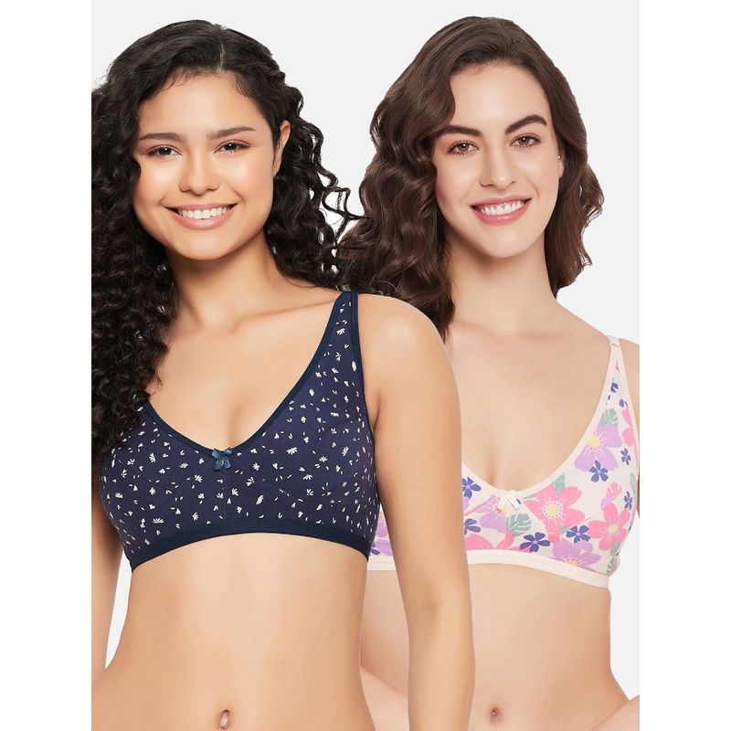 Clovia Cotton Non-Padded Demi Cup Wire Free Everyday Bra - Multi Color (Pack of 2) (32B)