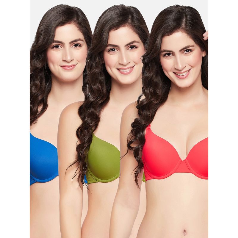 Clovia Polyamide Solid Padded Demi Cup Wire Free T-Shirt Bra - Multi Color (Pack of 3) (38B)