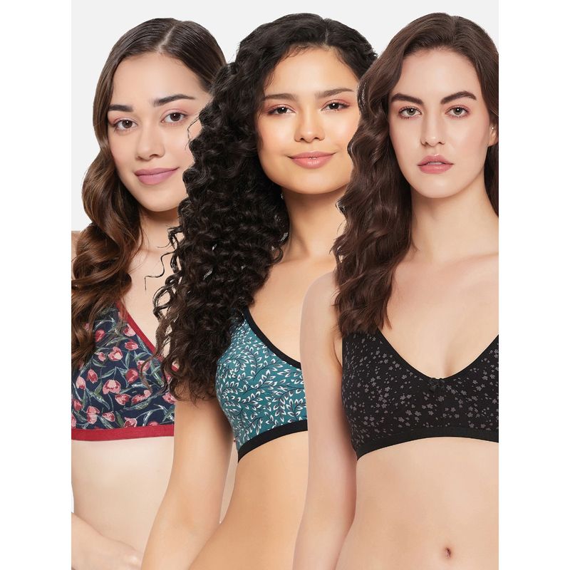 Clovia Cotton Non-Padded Demi Cup Wire Free Everyday Bra - Multi Color (Pack of 3) (32B)