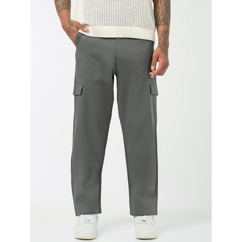Bewakoof Men's Grey Straight Fit Cargo Pants (30)