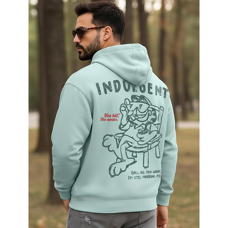Bewakoof Garfield Men Surf Spray Green Graphic Printed Oversized Hoodie (S)