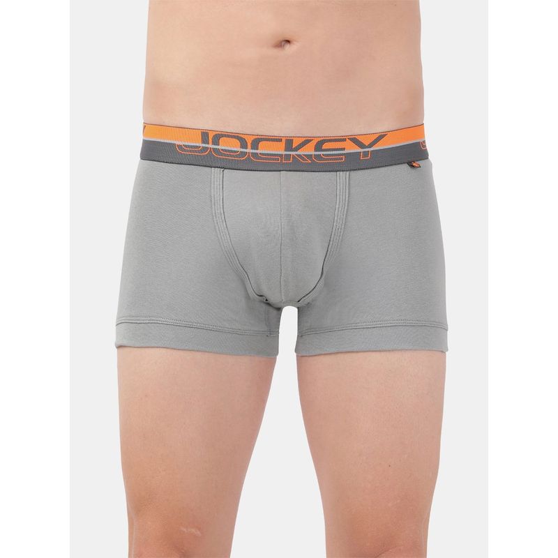 Jockey FP03 Men Super Combed Cotton Rib Solid Trunk with Ultrasoft Waistband Grey (M)
