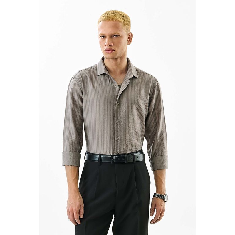 Snitch Men Grey Lyocell Blend Textured Shirt (XS)