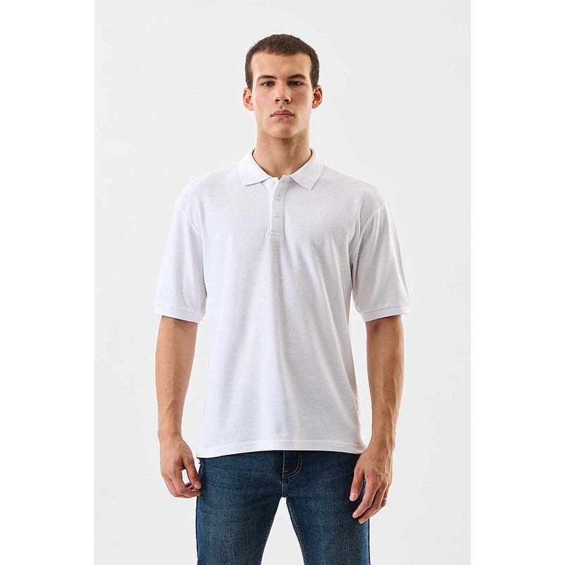 Snitch Men White Cotton Solid Polo T-Shirt (XS)