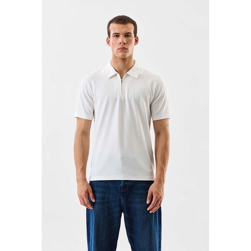 Snitch Men White Polyester Solid Polo T-Shirt (M)