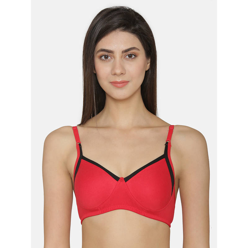 Abelino Red Non-Wired Non Padded full coverage Bra - Red (34B)