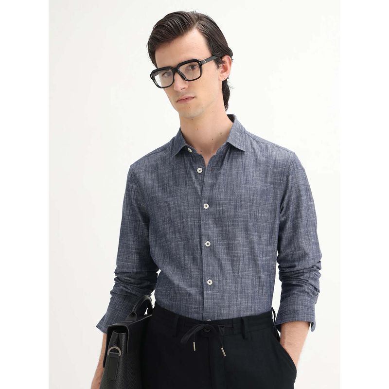 Rare Rabbit Men Slub Blue Shirt (XS)