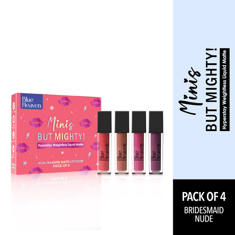 Blue Heaven Minis But Mighty Liquid Matte Lipstick Kit Pack Of 4 -Bridesmaid Nude