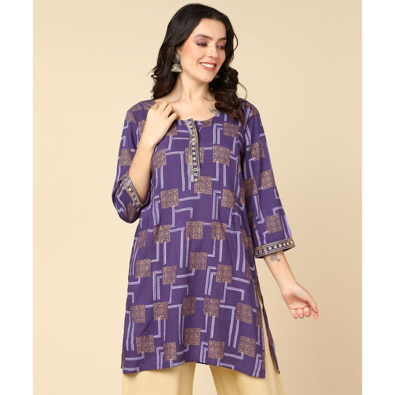 Zelena Three Fourth Sleeves Purple Maternity Kurti with Pocket (XL)
