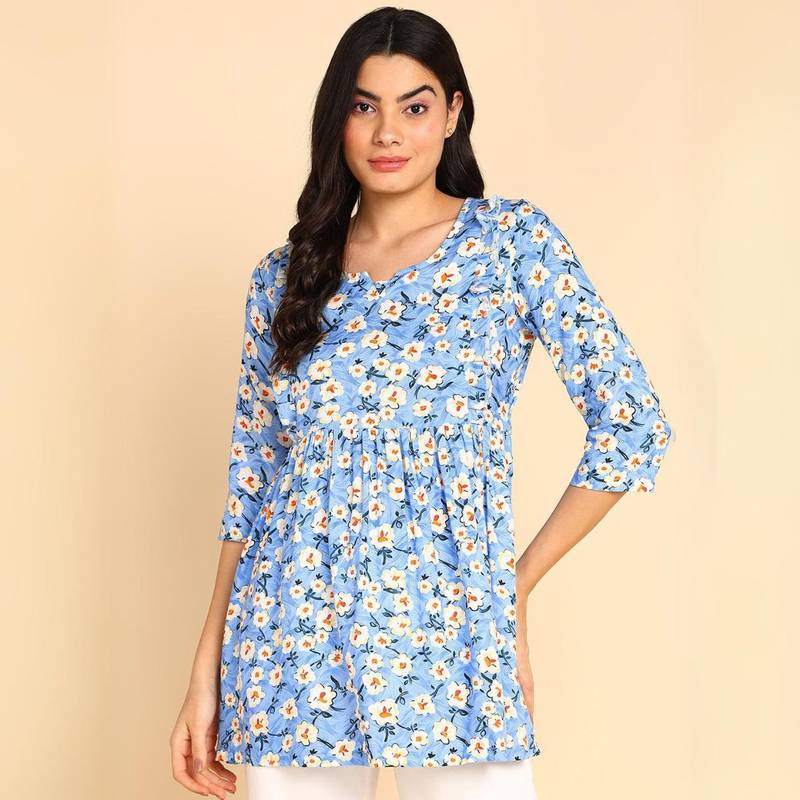 Zelena Three Fourth Sleeves Aqua Blue Maternity Top with Pocket (2XL)