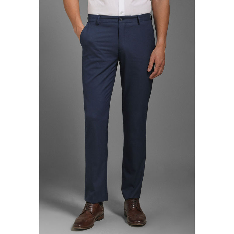 Louis Philippe Men Navy Blue Regular Fit Solid Flat Front Formal Trouser (32)