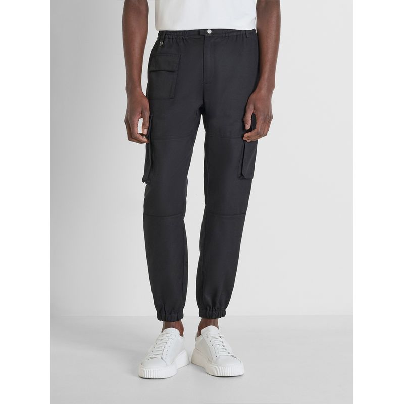 Antony Morato Mens Black Solid Mid Rise Slim Fit Cargo Jogger Pants (32)