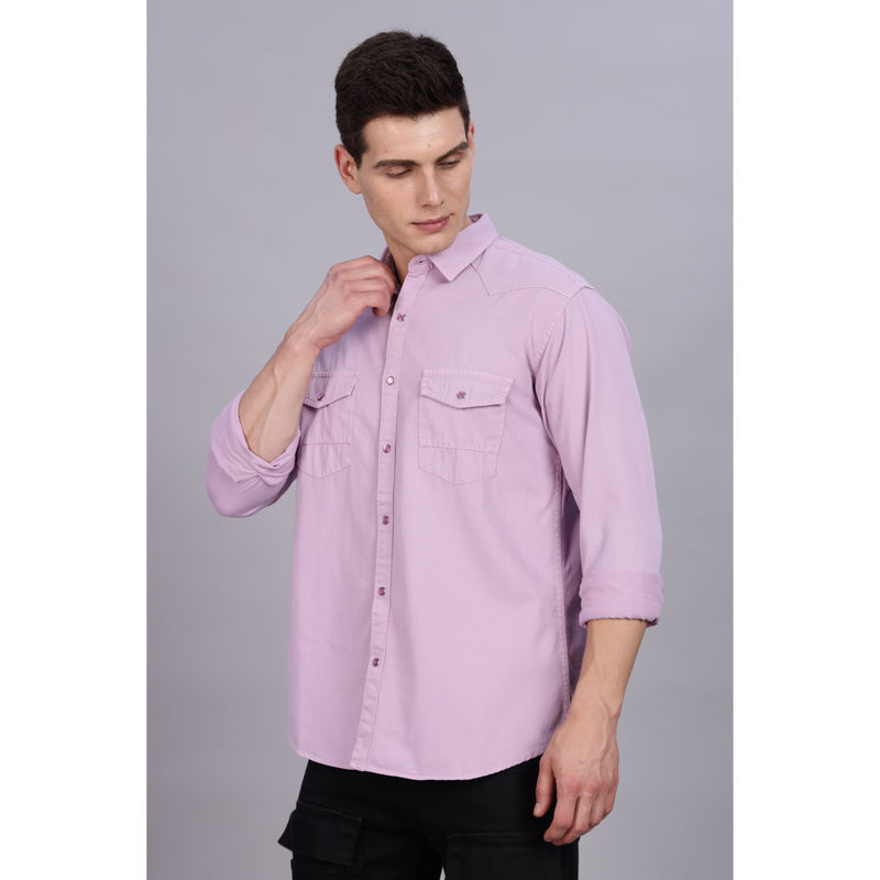KUONS AVENUE Mens Mauve Double Pocket Cotton Twill Casual Cargo Shirt (L)