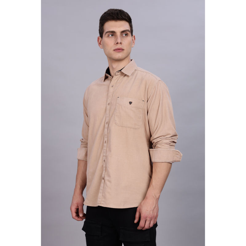 KUONS AVENUE Mens Beige Smart Corduroy Casual Shirt (M)