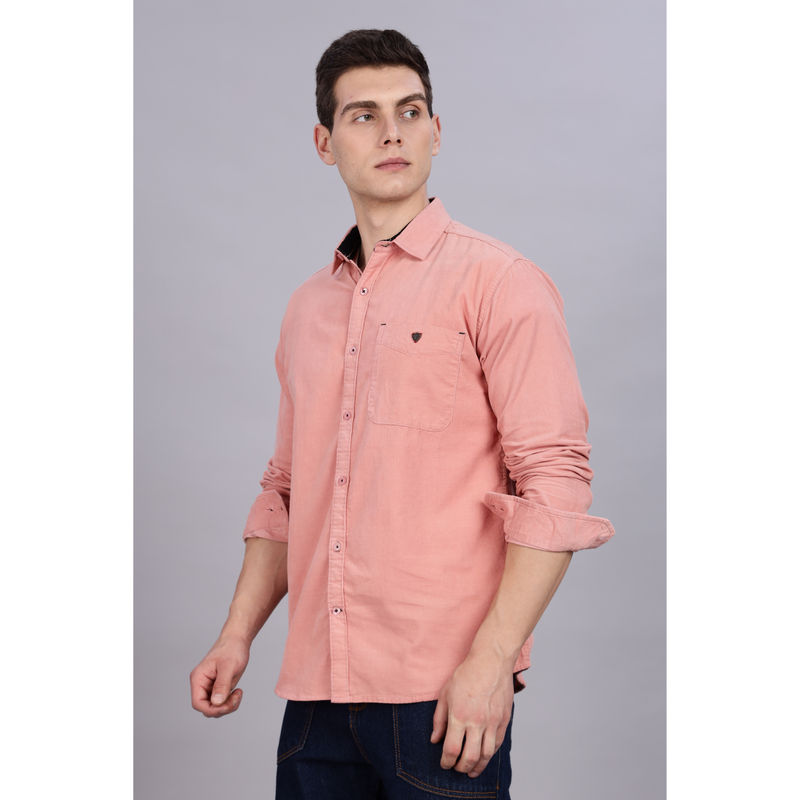 KUONS AVENUE Mens Peach Smart Corduroy Casual Shirt (M)