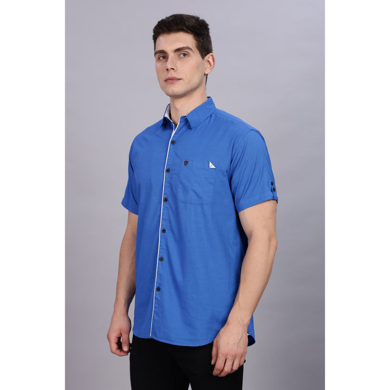 KUONS AVENUE Mens Blue Linen Blend Half Sleeves Shirt (M)