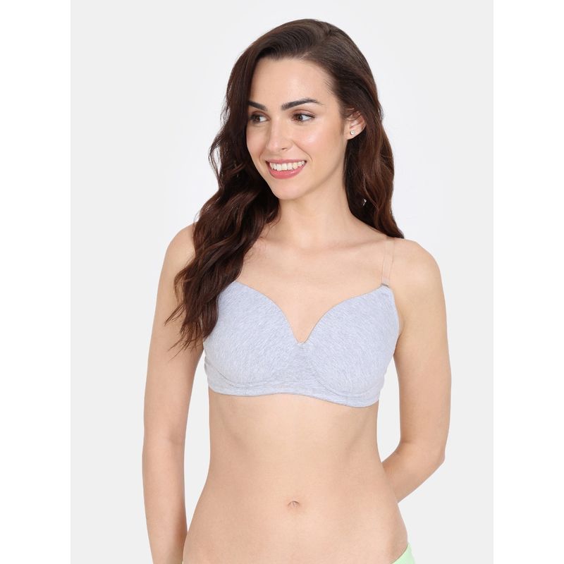 Zivame Beautiful Padded Non Wired 3-4th Coverage Backless Bra Grey Melange (36C)
