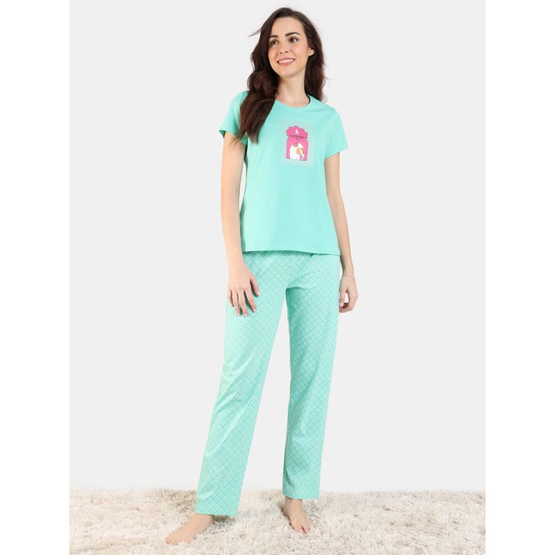 Zivame Desi Drama Knit Cotton T-Shirt and Pyjama Florida Keys (Set of 2) (S)
