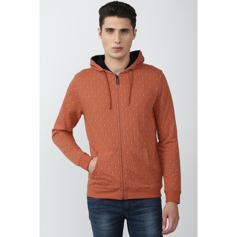 Van Heusen Men Orange Print Hooded Neck Sweatshirt (XL)