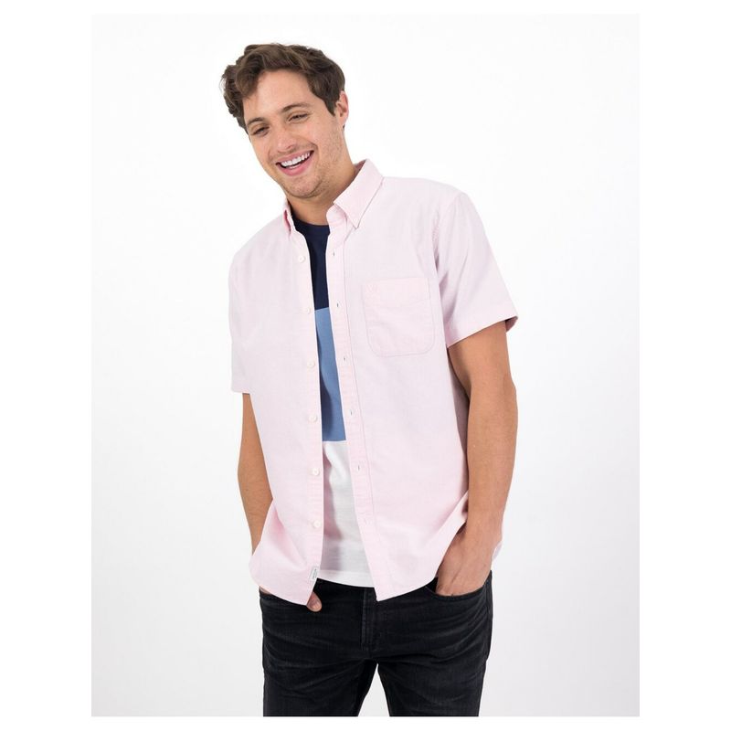 American Eagle Men Pink Short-Sleeve Oxford Button-Up Shirt (L)