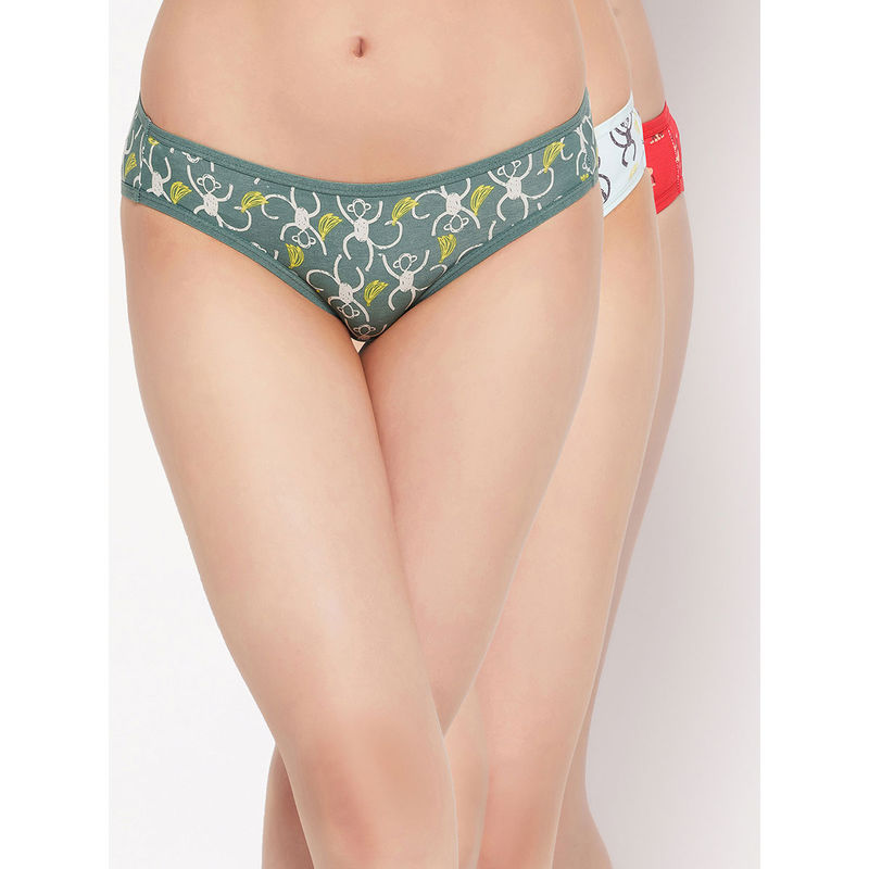 Clovia Cotton Spandex Low Waist Outer Elastic Bikini Panties (Pack of 3) (M)