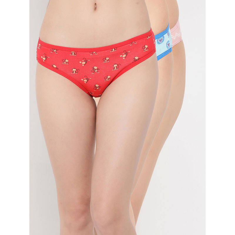 Clovia Cotton Spandex Low Rise Outer Elastic Bikini Panty (Pack of 3) (S)