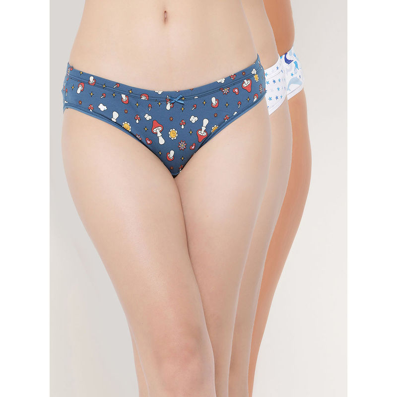Clovia Cotton Rich Low Waist Outer Elastic Bikini Panties (Pack of 3) (L)