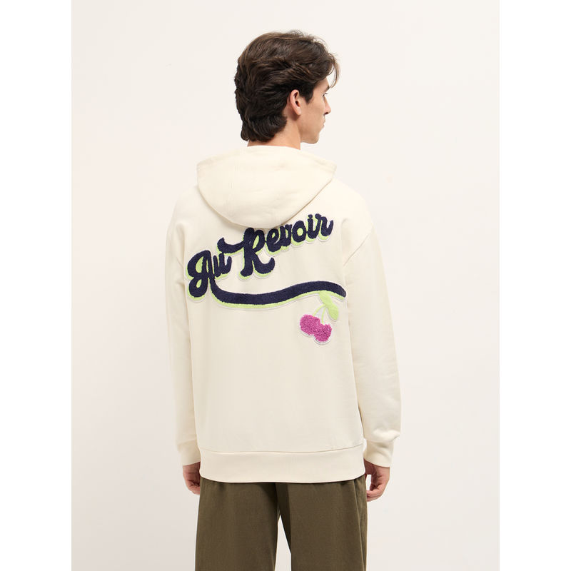 THE BEAR HOUSE Mens White Typography Pure Cotton Relaxed Hoodie (M)