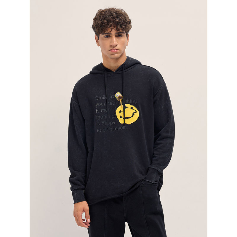 THE BEAR HOUSE Mens Black Pure Cotton Relaxed Hoodie (2XL)