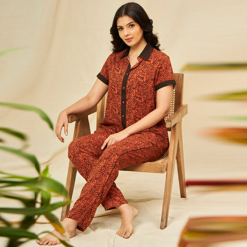July Nightwear for Women Rayon Brown hirt - Pyjama - WPC306 - Brown (S)