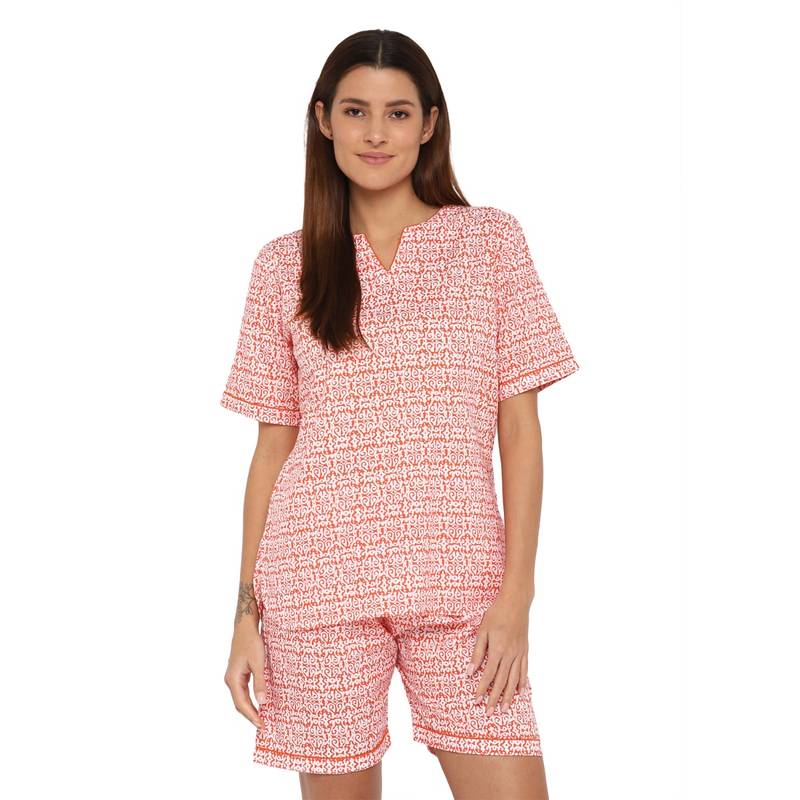 Shopbloom Orange Abstract Print Short Sleeve Women's Boxer Set (XS)