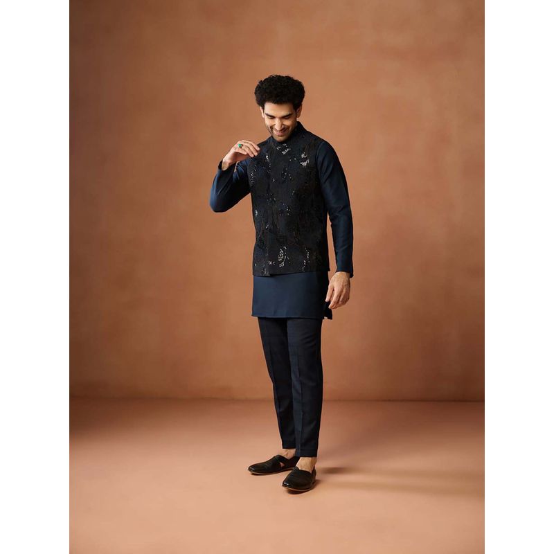KISAH Men Mid Sequin Embroidered Nehru Jacket With Kurta & Trouser (40)