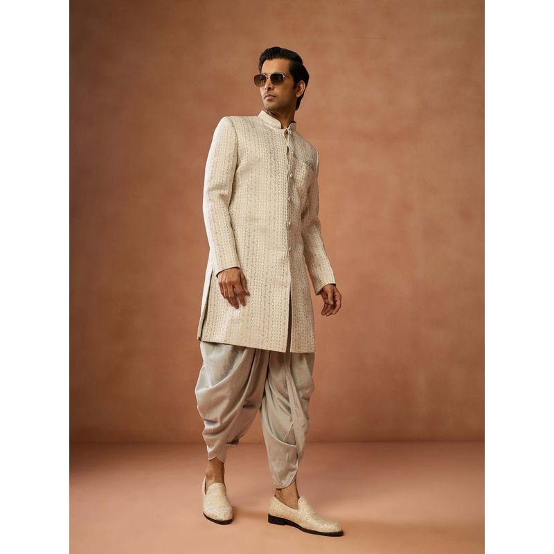 KISAH Men Cream Brocade Sherwani & Dhoti (42)