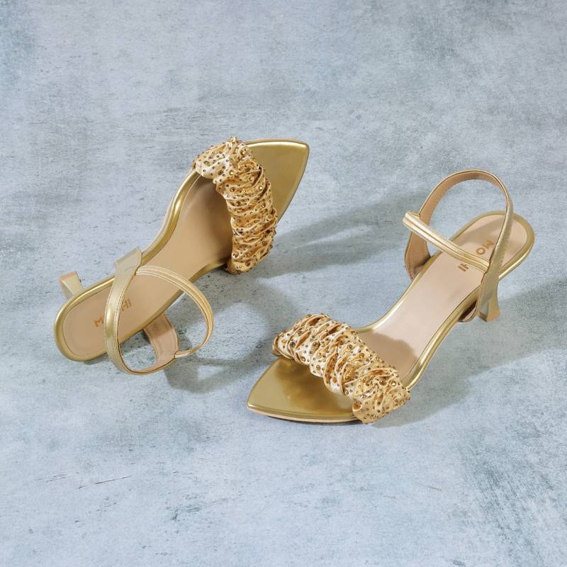 Mochi Women Gold Stiletto Heels (EURO 37)