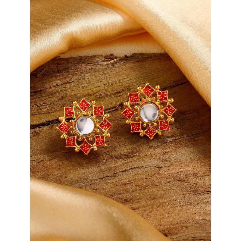 18K Gold Plated Ethnic Meenakari Dangler Earrings studded with Kundan for Women/Girls