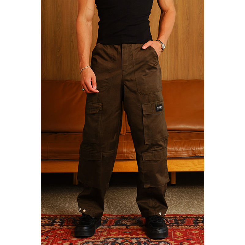 Bonkers Corner Men Cocoa Brown 8 Pockets Cargo Pant (M)