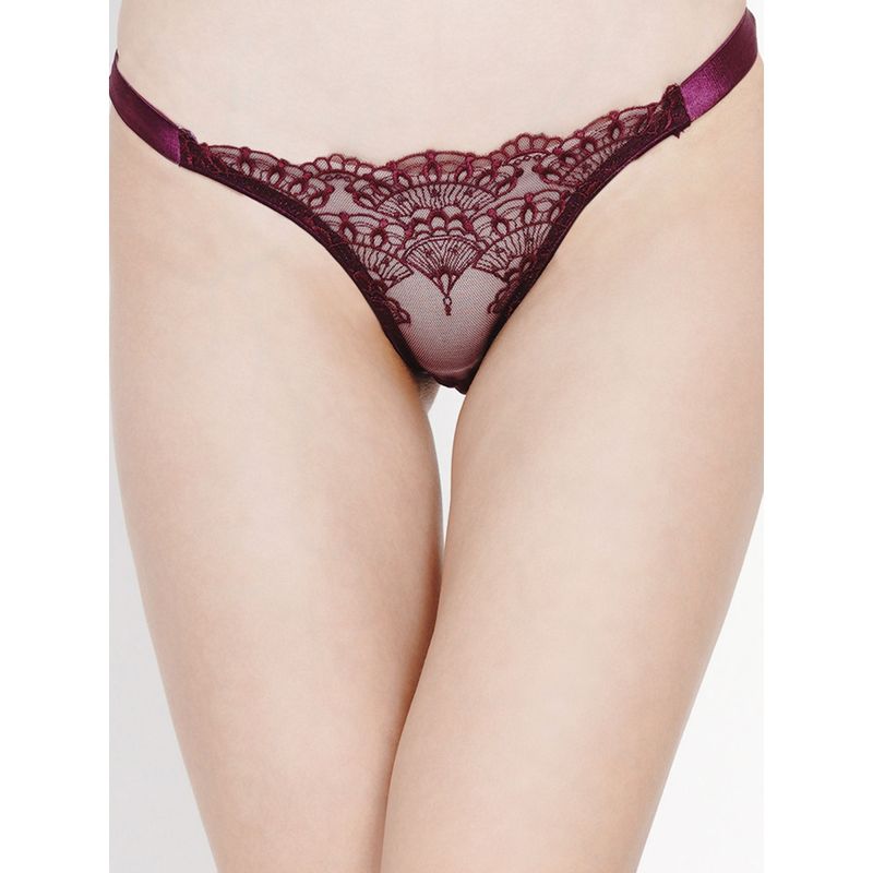 Women Purple Lace Self Design Low-Rise Thongs Panty Brief (M)