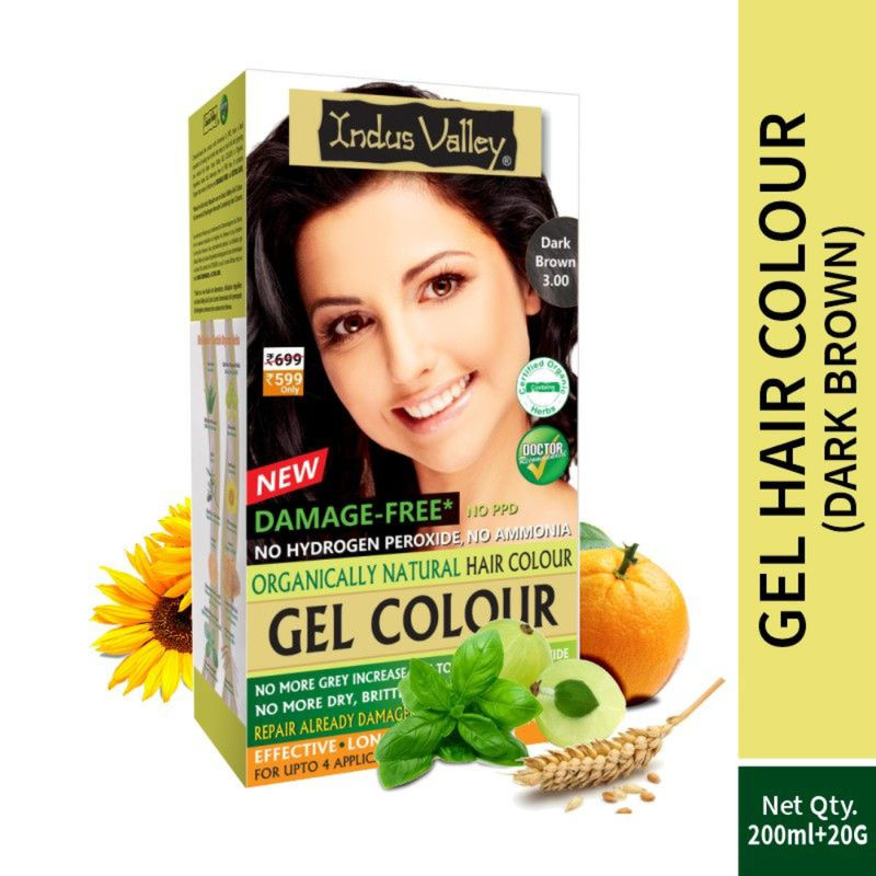 Indus Valley Gel Color for Hair, 100% Damage-Free, No Hydrogen Peroxide, No Ammonia - Dark Brown
