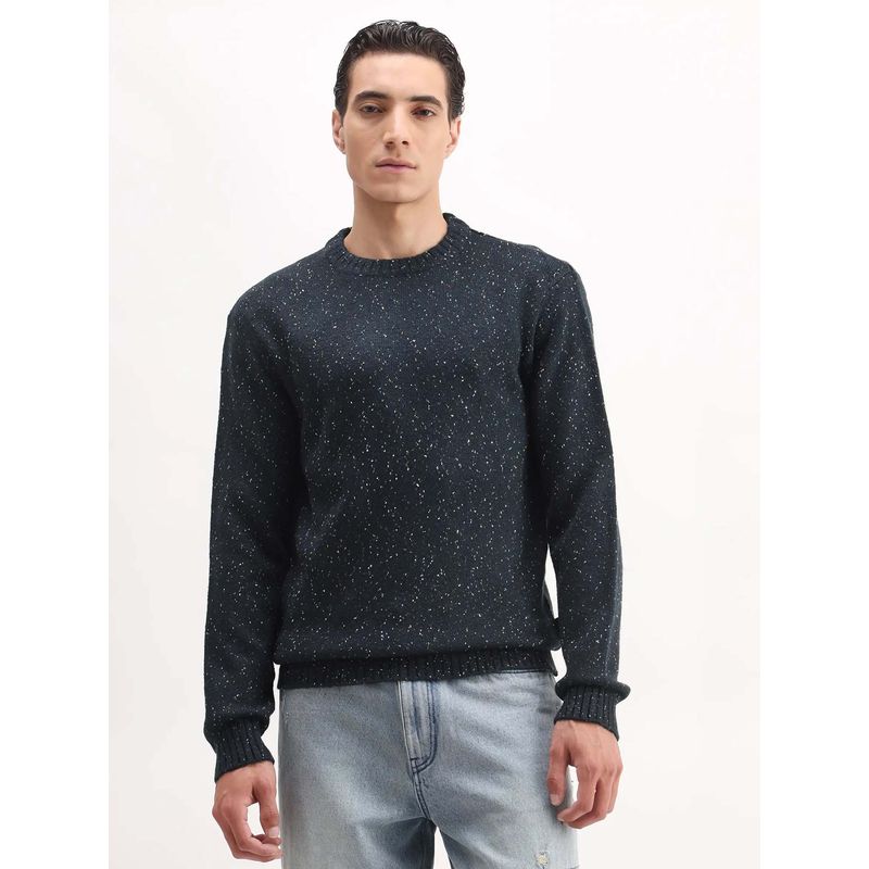 Rare Rabbit Mens Navy Blue Acrylic Fabric Full Sleeve Printed Sweater (M)