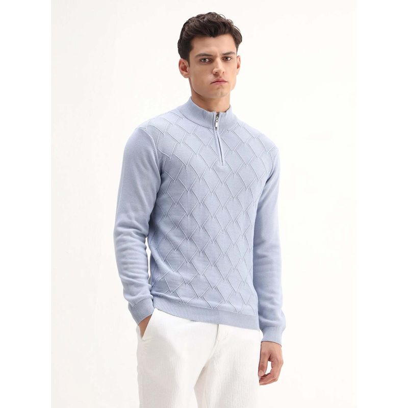 Rare Rabbit Mens Toyed Blue Cotton Fabric Full Sleeve High Neck Sweater (S)