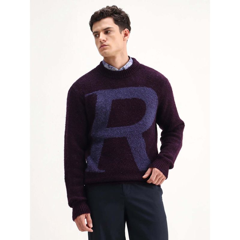 Rare Rabbit Mens Lang Purple Nylon Fabric Regular Fit Sweater (L)