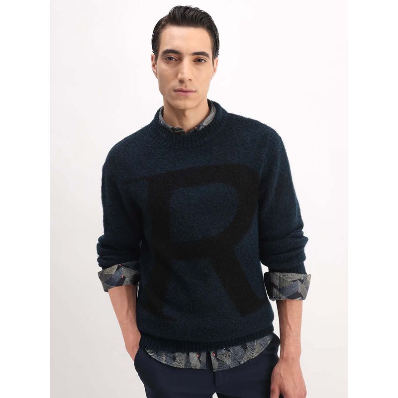 Rare Rabbit Mens Lang Teal Nylon Fabric Regular Fit Sweater (S)