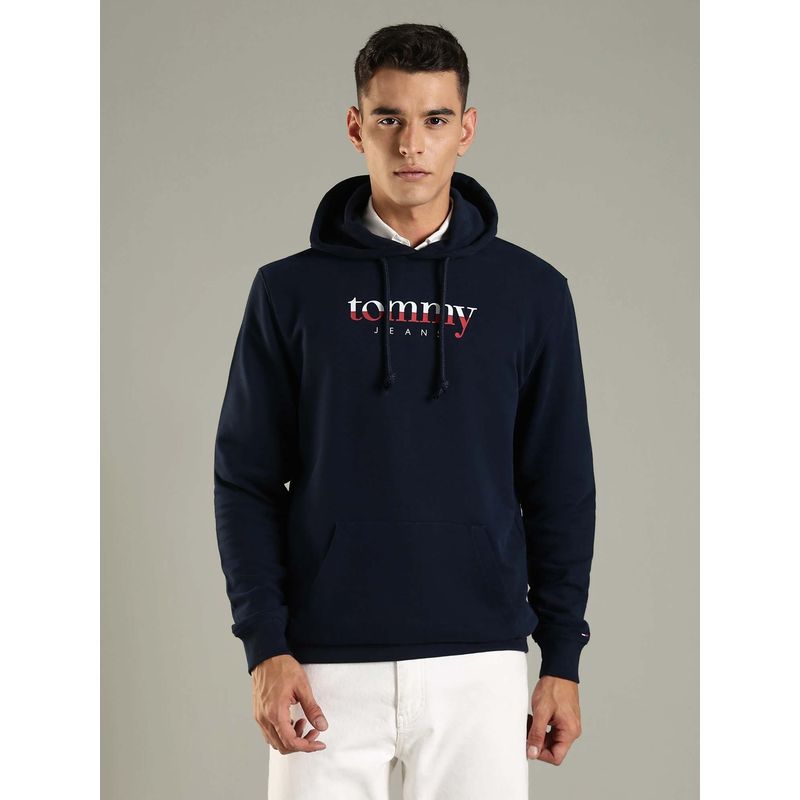 Tommy Hilfiger Logo Regular Fit Cotton Navy Blue Hoodies (XS)