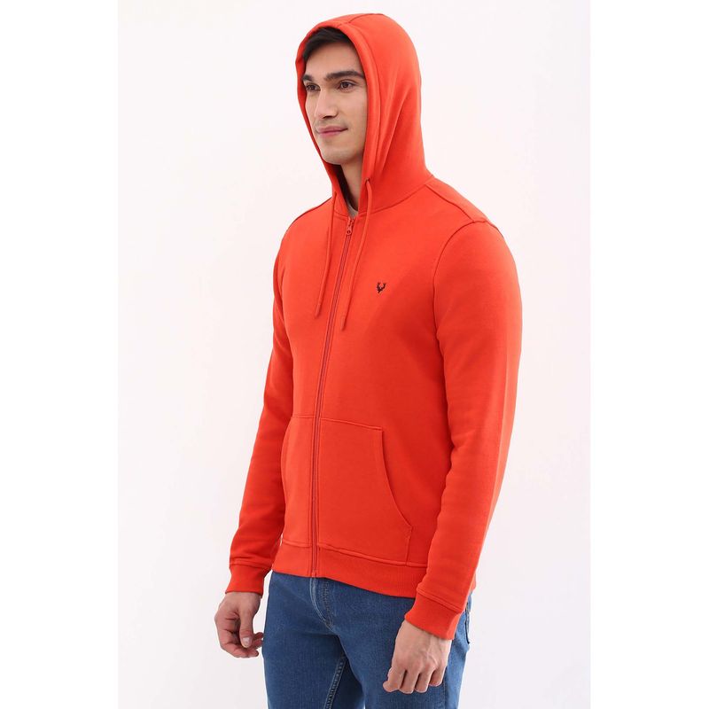 Allen Solly Men Orange Hooded Neck Full Sleeves Casual Hoodie (S)
