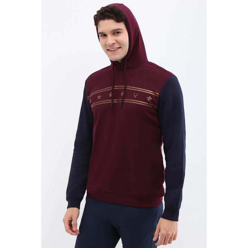 Allen Solly Men Maroon Hooded Neck Full Sleeves Casual Hoodie (S)