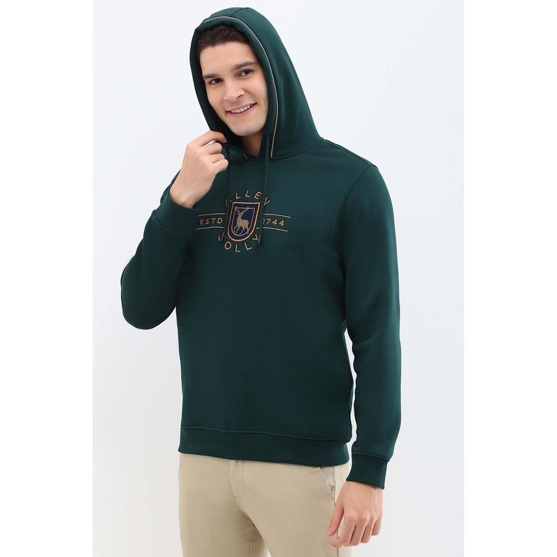 Allen Solly Men Green Hooded Neck Full Sleeves Casual Hoodie (XL)