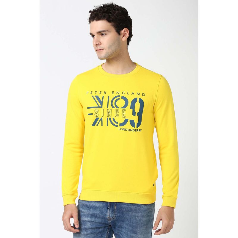Peter England Men Yellow Graphic Print Crew Neck Sweatshirt (S)